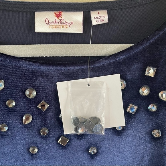 NWT Quaker Factory Velvet blue rhinestones size large jeanne Rice - Picture 5 of 10